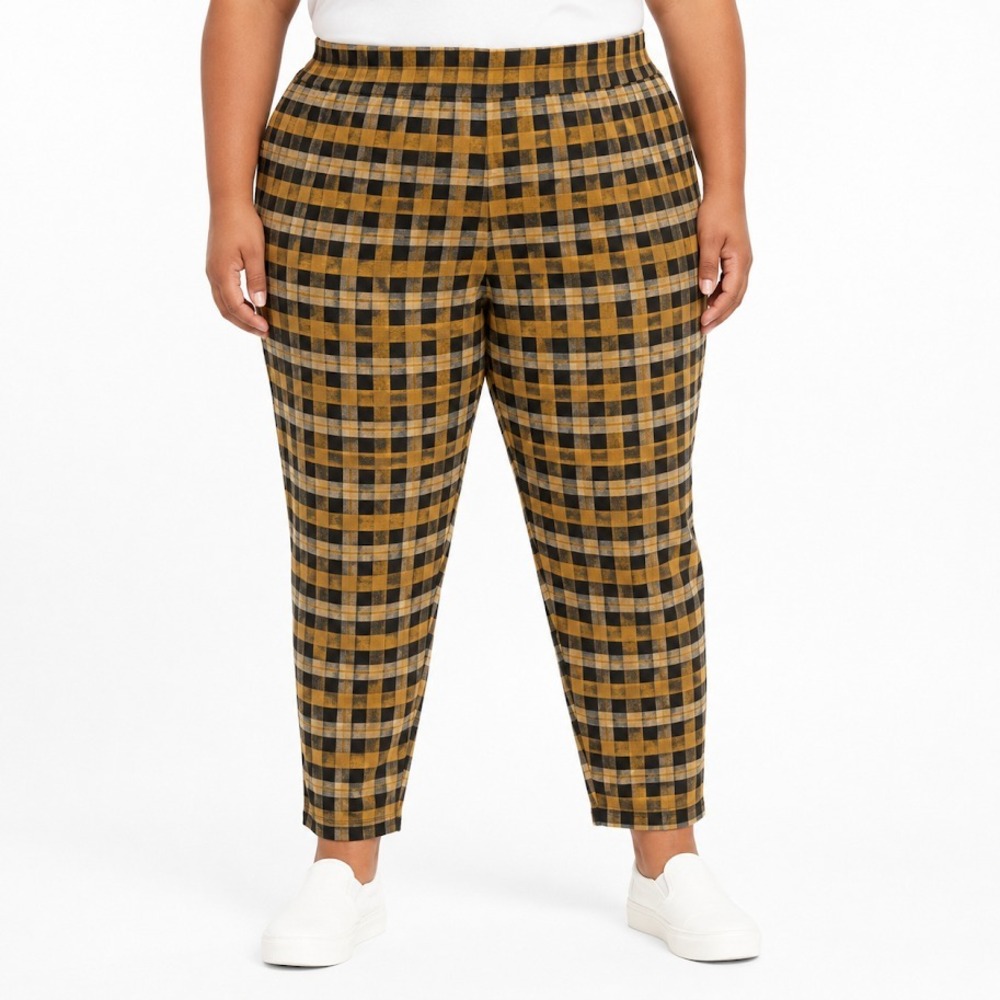 Ashley Stewart Pants Women 26/28 Multicolor Plaid Pull On Stretch Tapered Casual